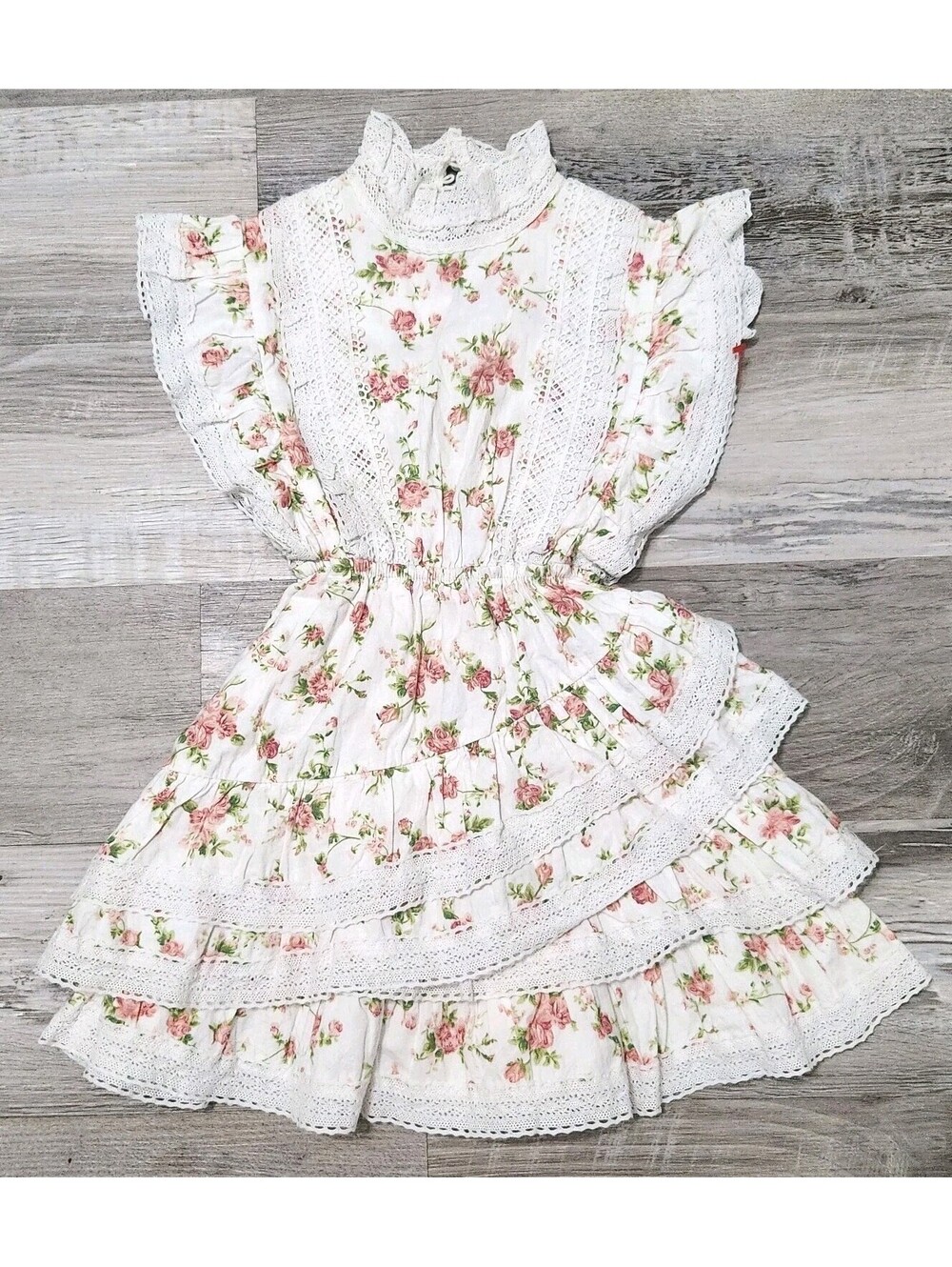 Trish Scully Girls Dress Size 4 Smocked Pink Floral Tiered Ruffled Lace